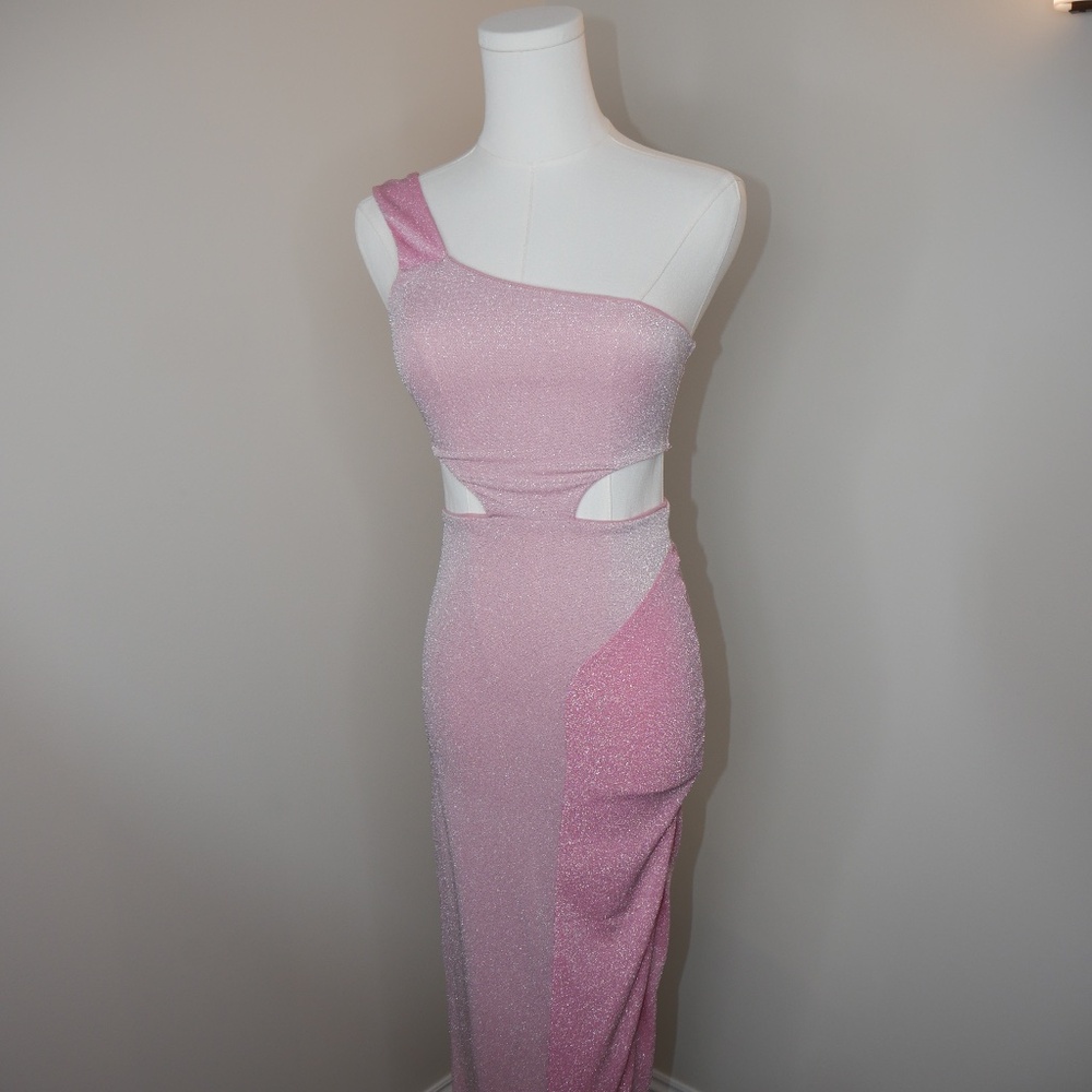 Naked Wardrobe One Shoulder Pink Cutout Maxi Dress